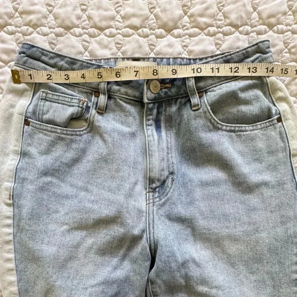 Pacsun Mom Jeans Two Tone Side Stripe Raw Hem Denim Cropped  Jeans Size 27 - Picture 6 of 11